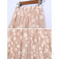 Women Sweet A-Line Mid-calf Dot Elastic Waist Skirt